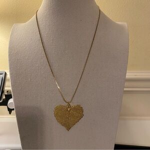 Gold Leaf Heart Pendant Necklace - Women Jewelry